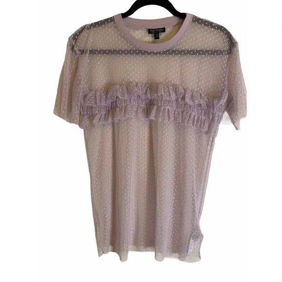 Topshop Pastel Lilac Sheer Ruffle Top with Dotted Swiss Detail - Picture 4 of 6